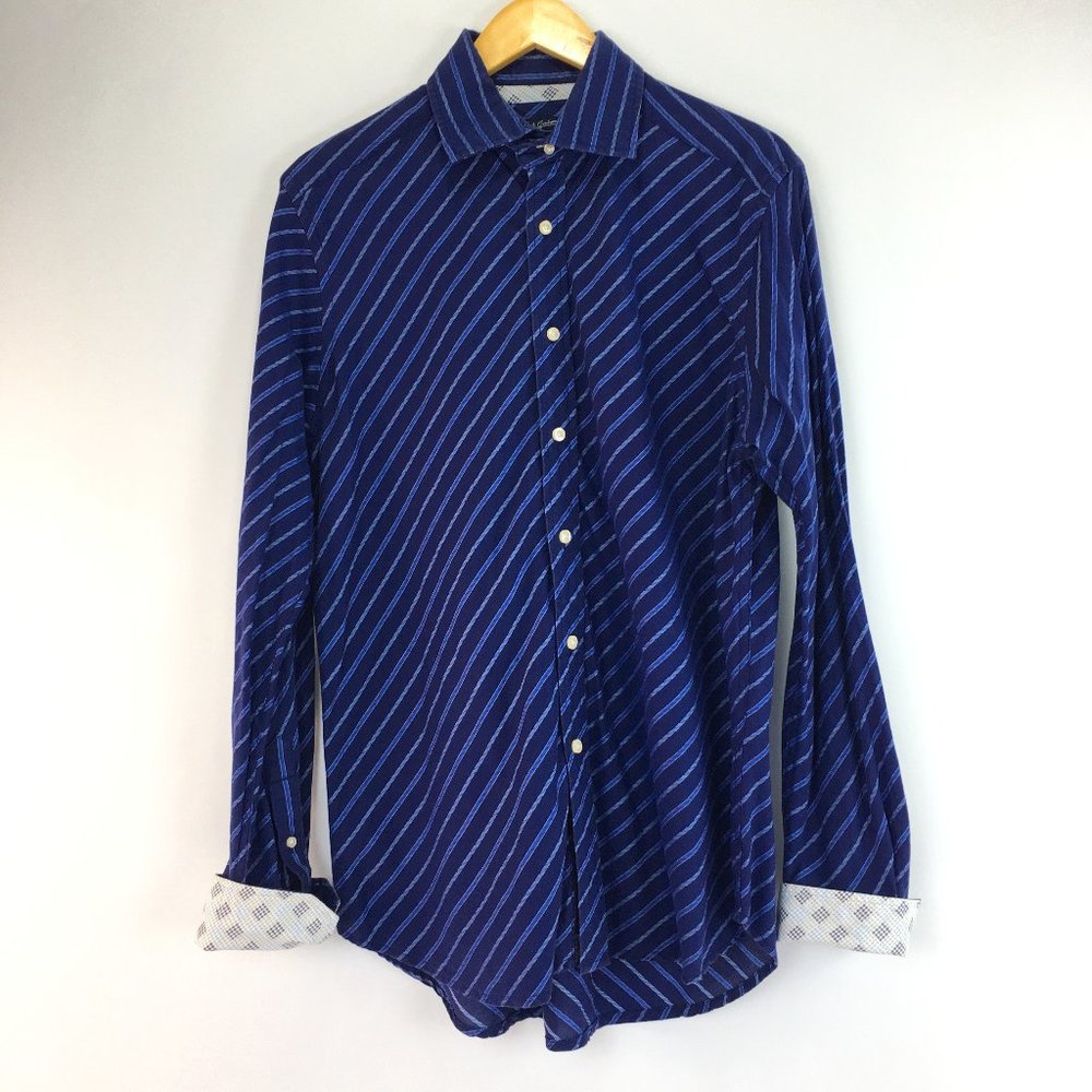 Robert Graham Men's Size L Button Down Long Sleeve‎ Blue Striped Dress Shirt